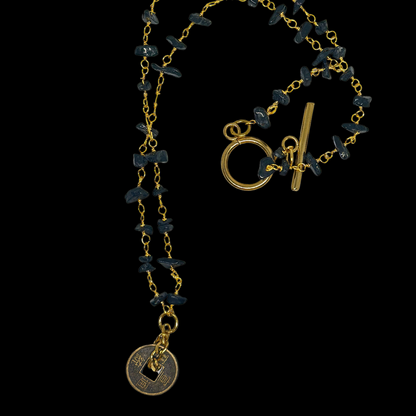 Black Tourmaline Lucky Coin Rosary