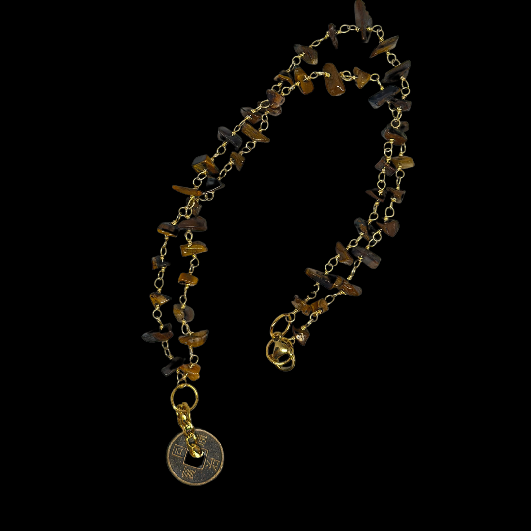 Tigers Eye Lucky Coin Rosary