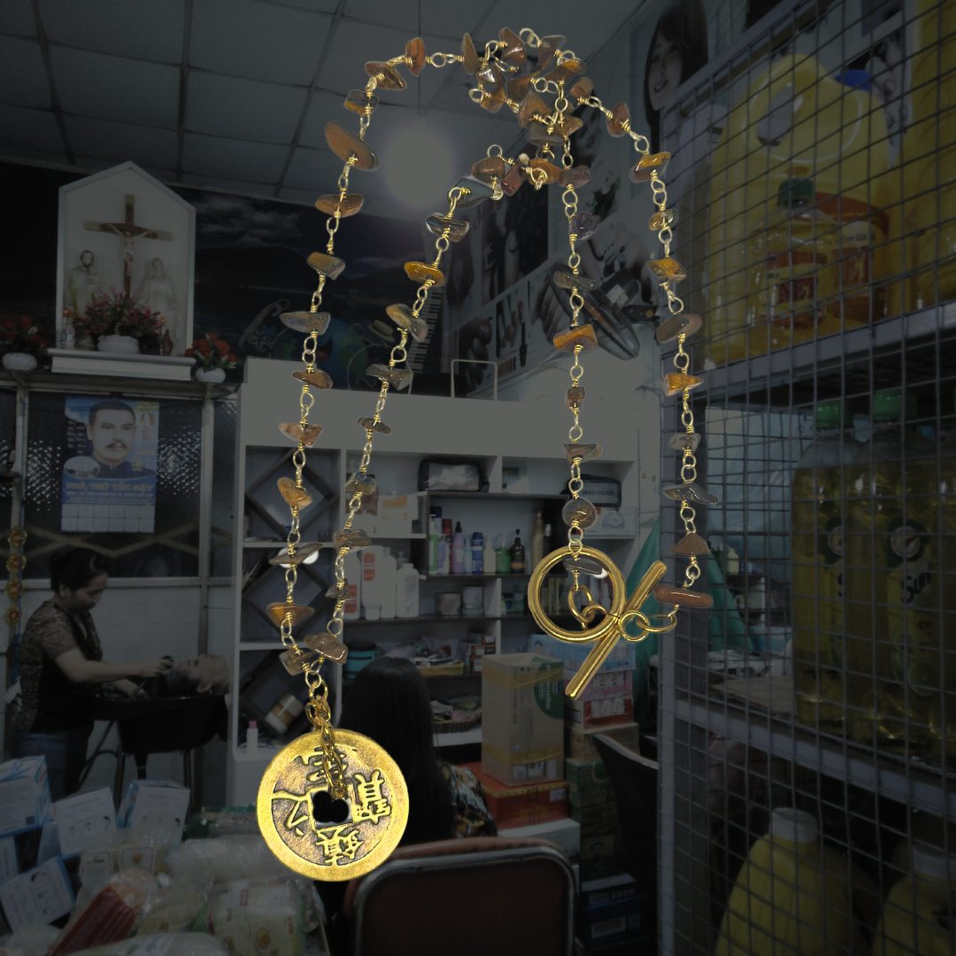 Tigers Eye Lucky Coin Rosary