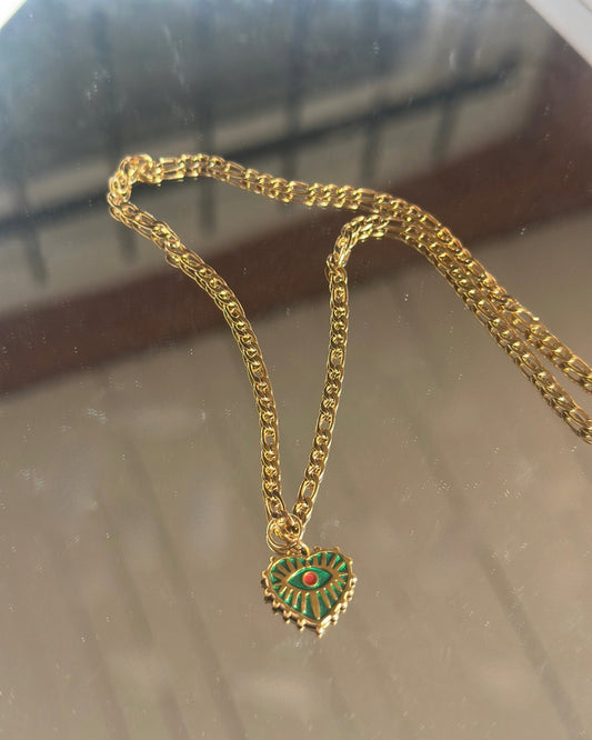 Emerald Evil Eye Heart Necklace