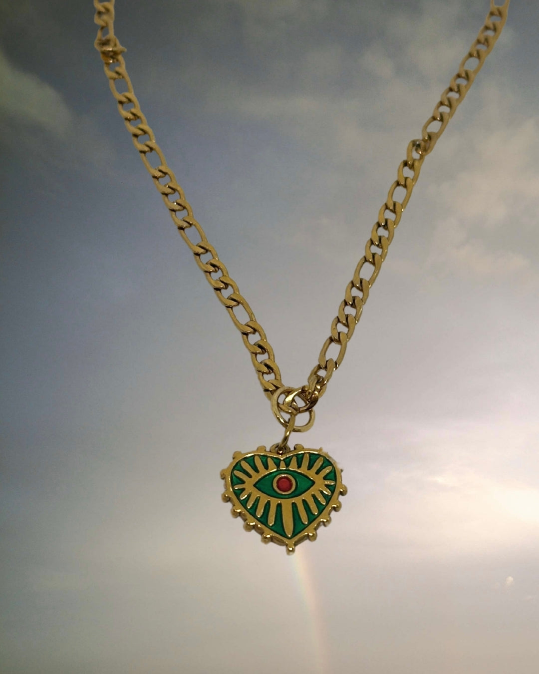 Emerald Evil Eye Heart Necklace