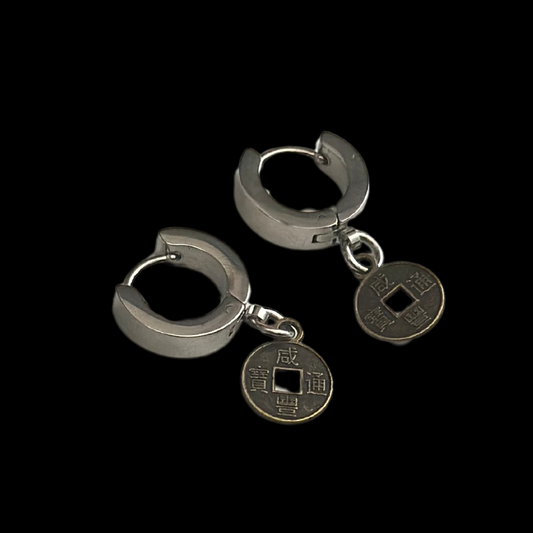 Silver Lucky Coin Hoops